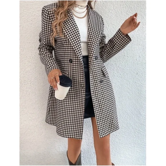 Classic Plaid Button up Blazer Jacket Minimalist - Picture 2 of 5